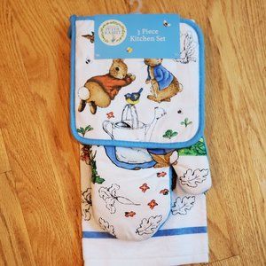 New Peter Rabbit 3 Pc Kitchen Towel Oven Mitt ++